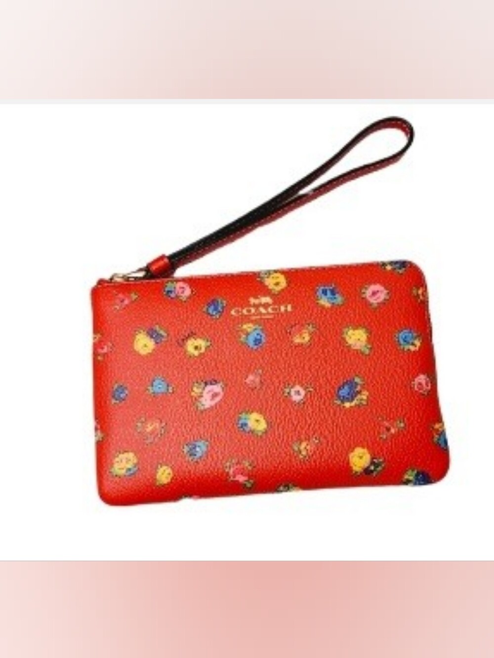Coach Corner Zip Wristlet with Mini Vintage Rose in Miami Red